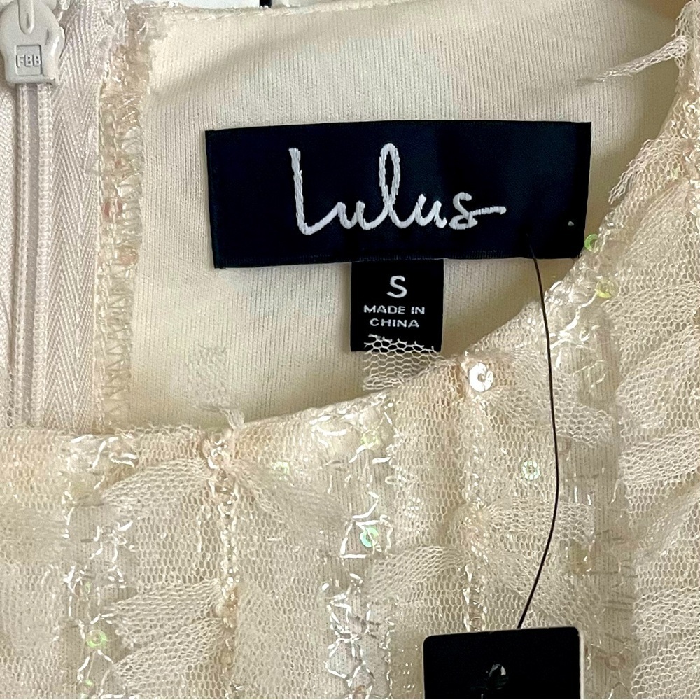 Lulu's Catch Me Dancing Pale Pink/Ivory Sequins Shift Mini Dress - Picture 7 of 8
